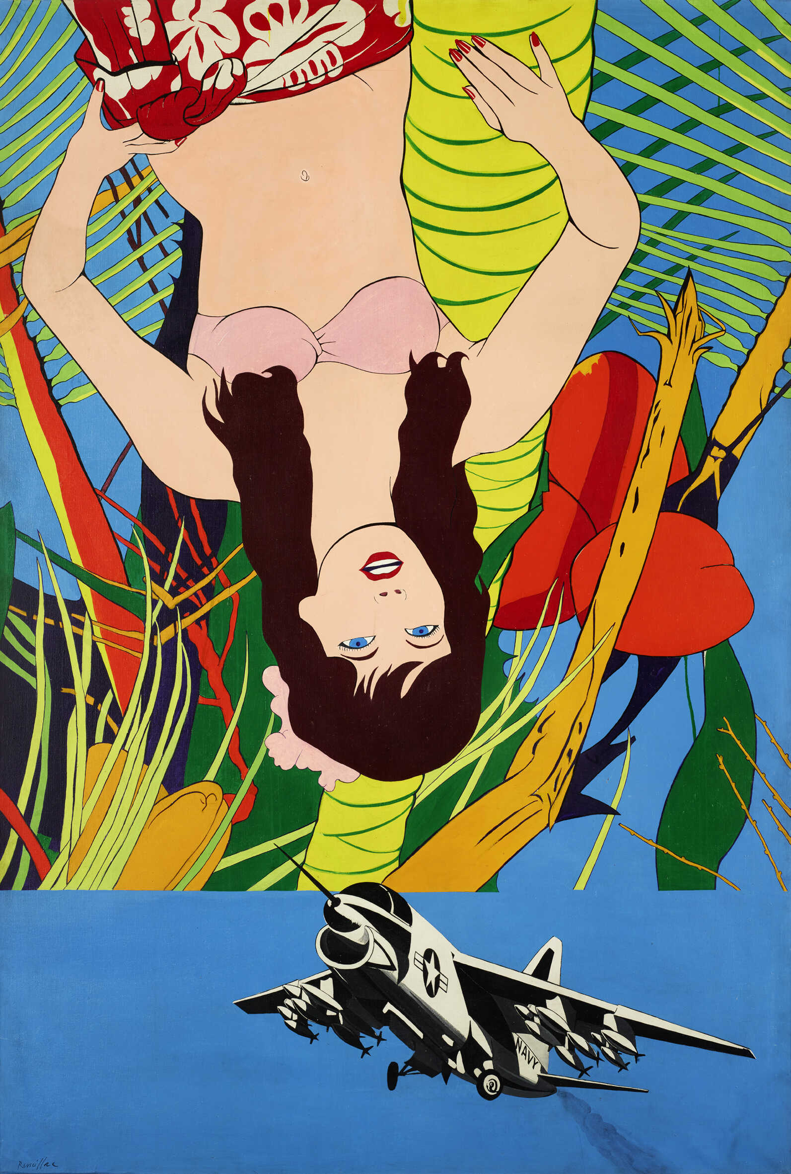 Bernard Rancillac, Melodie unter den Palmen, 1965, Acryl auf Leinwand , 195,2 x 129,8 cm, Fondation Gandur pour l’Art, Genève (Foto: André Morin) © VG Bild-Kunst, Bonn 2026 