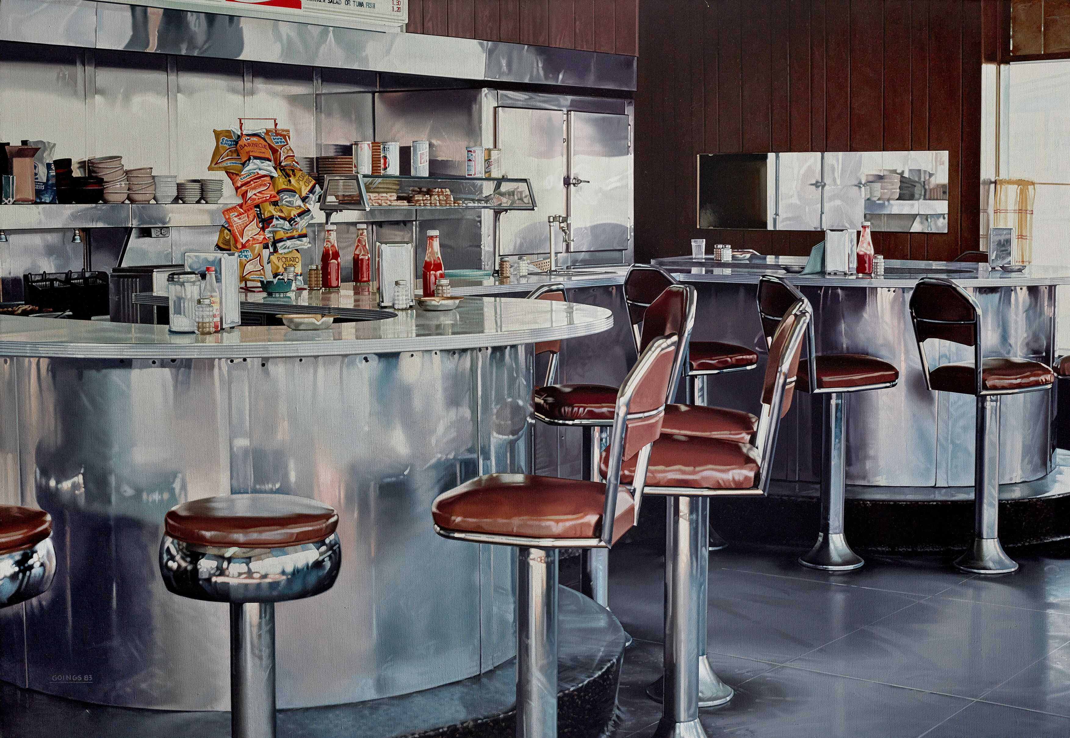 Ralph Goings, Richmond Diner, 1983, Öl auf Leinwand, 101,6 x 147,3 cm, Waddington Custot, London, Paris, Dubai, Foto: Waddington Custot © Ralph Goings, Goings Family Estate, 2026