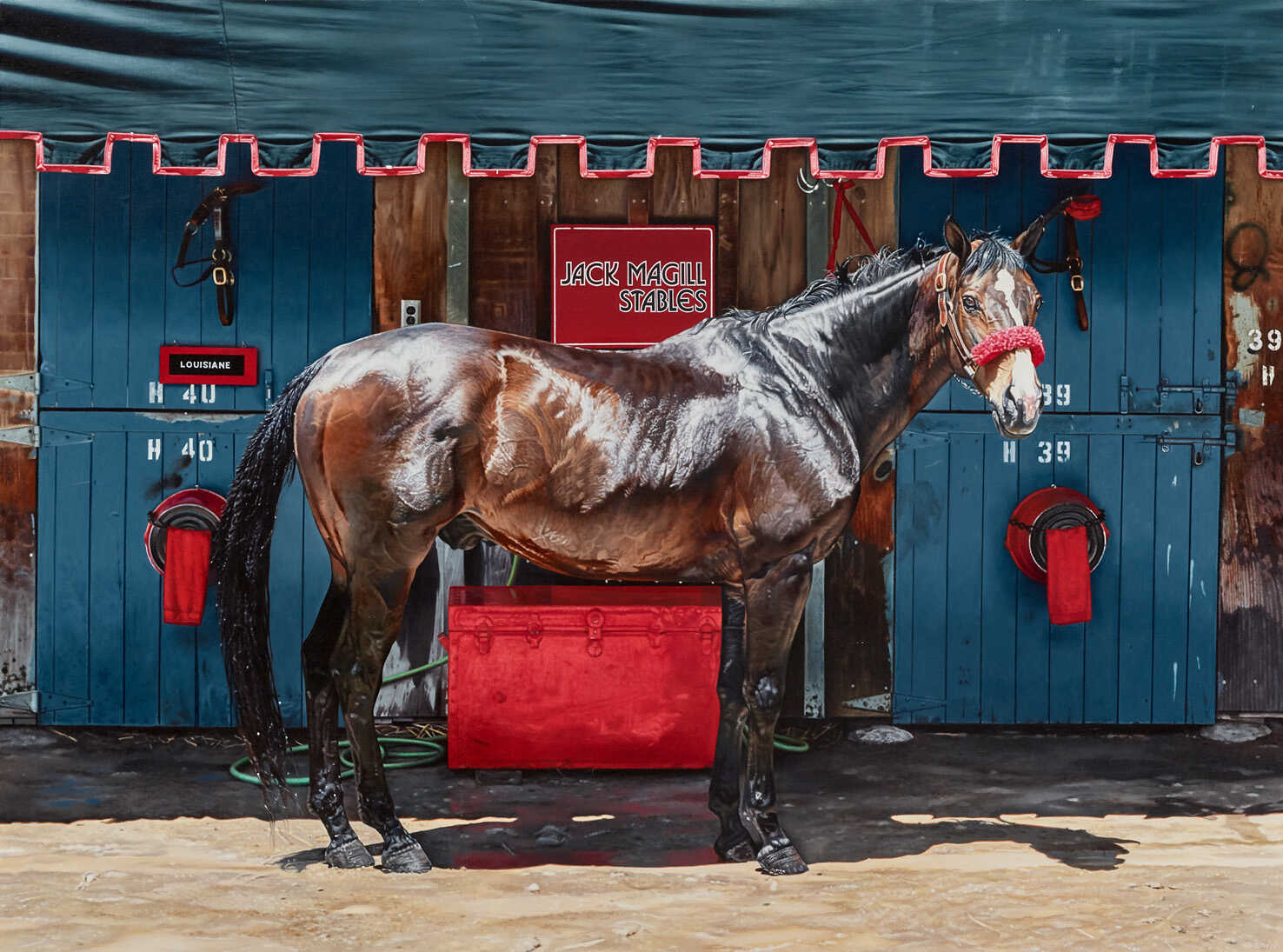 Richard McLean, Jack Magill’s Bourbon Jet, 1981, Öl auf Leinwand, 127 x 172,7 cm, Waddington Custot, London, Paris, Dubai © Richard McLean, courtesy Louis K. Meisel, New York, 2026, Foto: Waddington Custot Wettstreit mit der Wirklichkeit Museum Frieder Burda Baden Baden